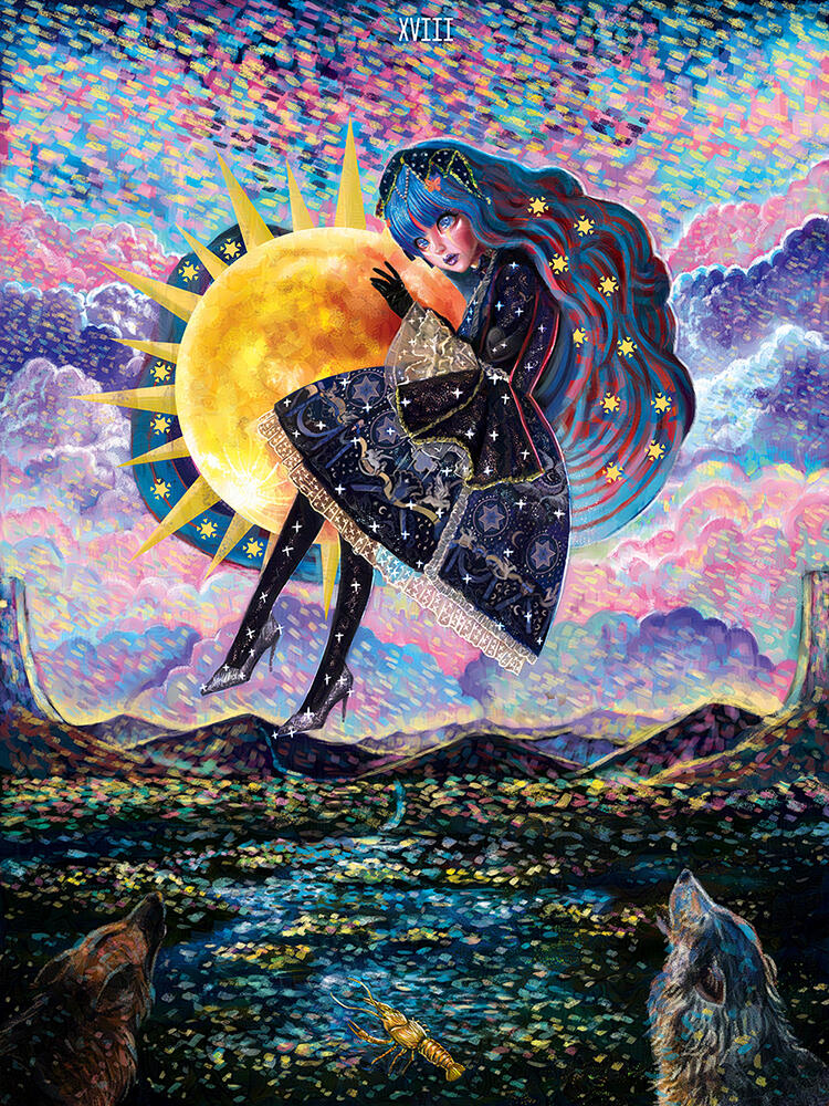 The Moon - Tarot Card Series, Pracheta Banerjee Illustrator, Card Art, Illustration, Digital Painting, Digital Art